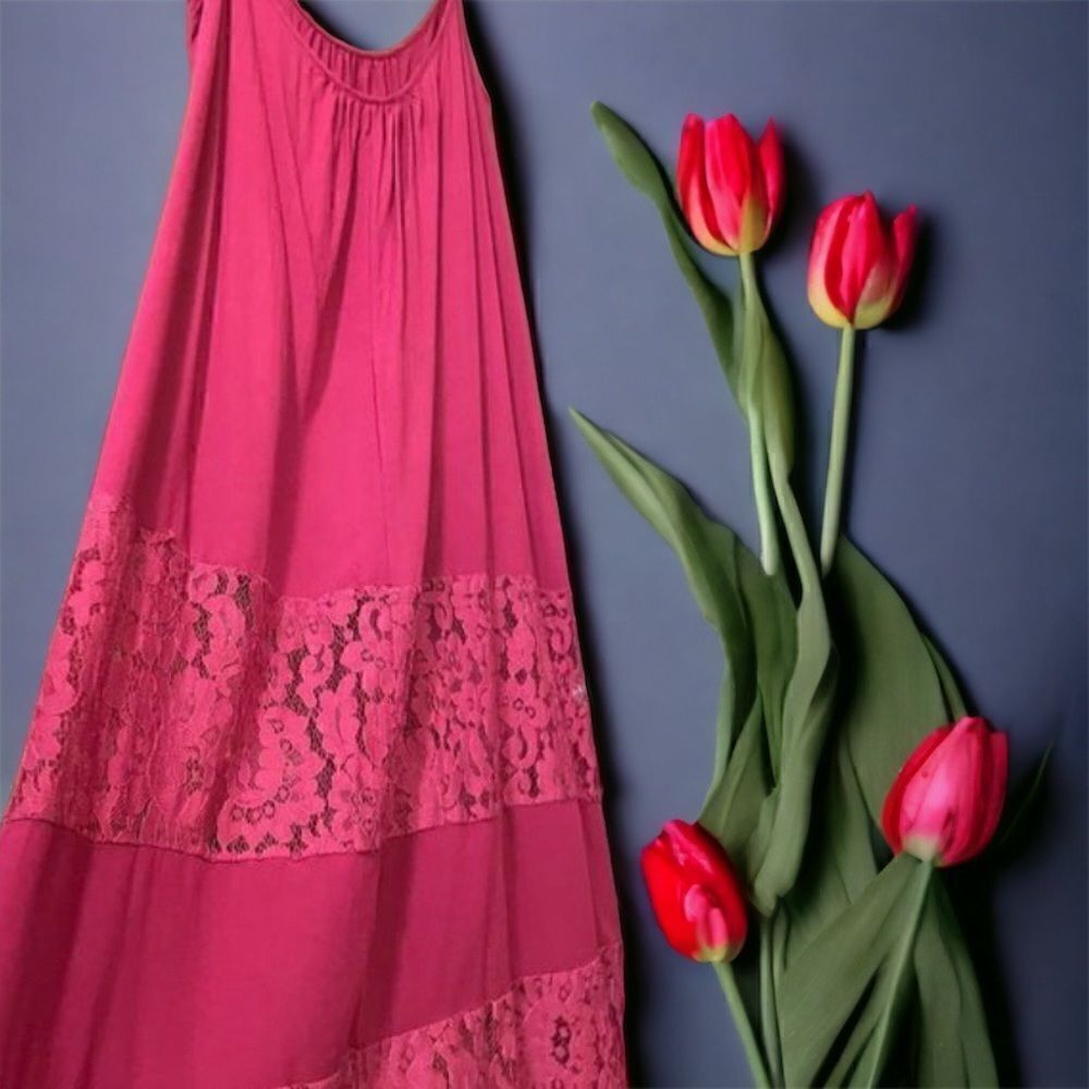 Zanzea l Maxi Lace Dress l Wine Red l 100% Rayon l BoHo Style l 12 l EUC